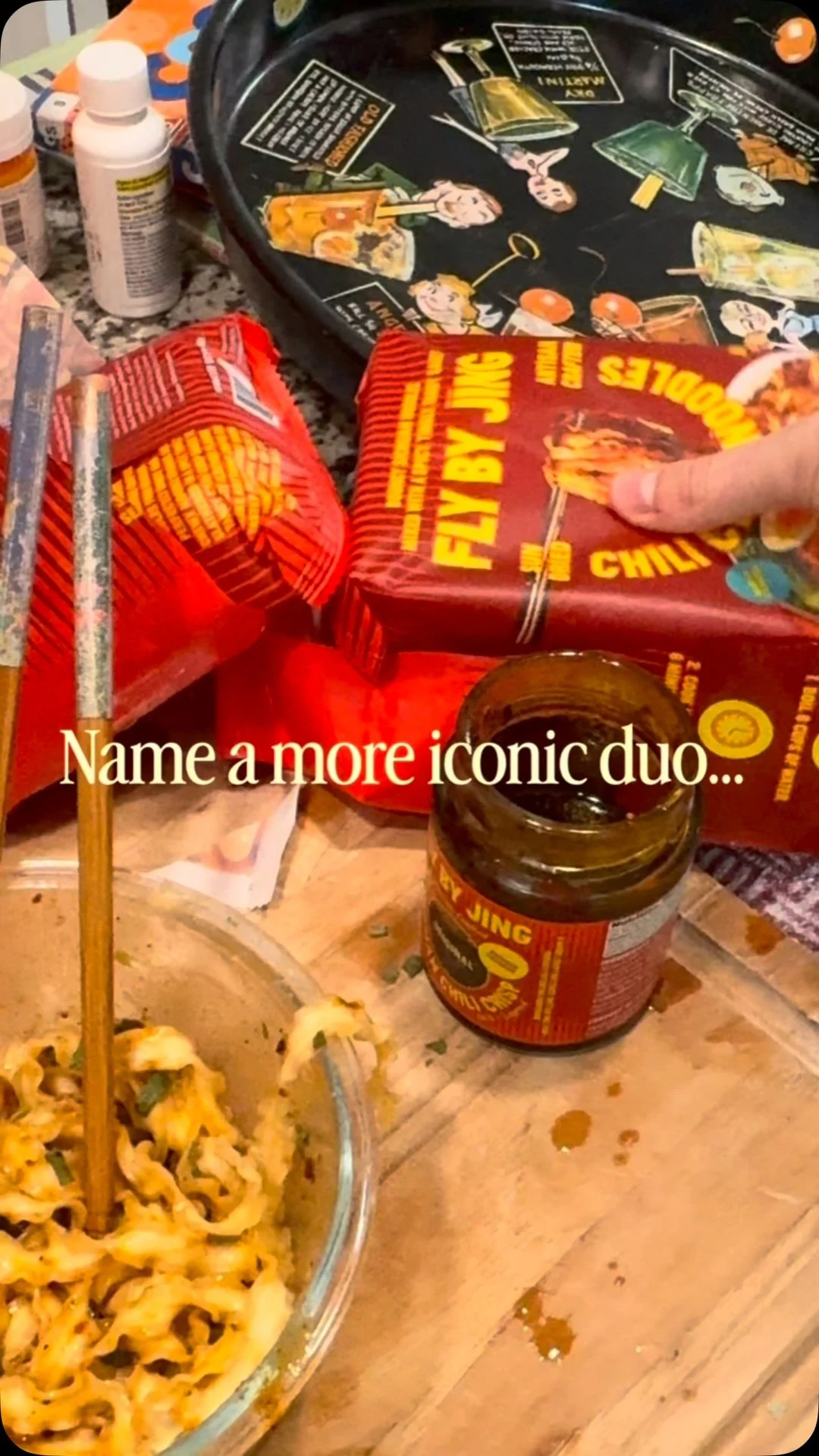 Fly By Jing ad: Me + Spicy Noods + Milk = Everything 🌶️