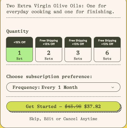 Graza website: Subscription purchase options