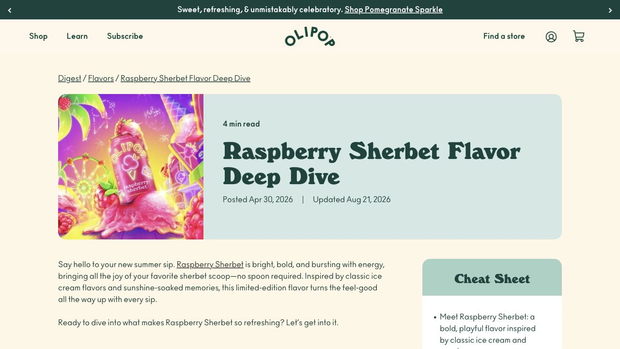 OLIPOP website: Raspberry Sherbet flavor story