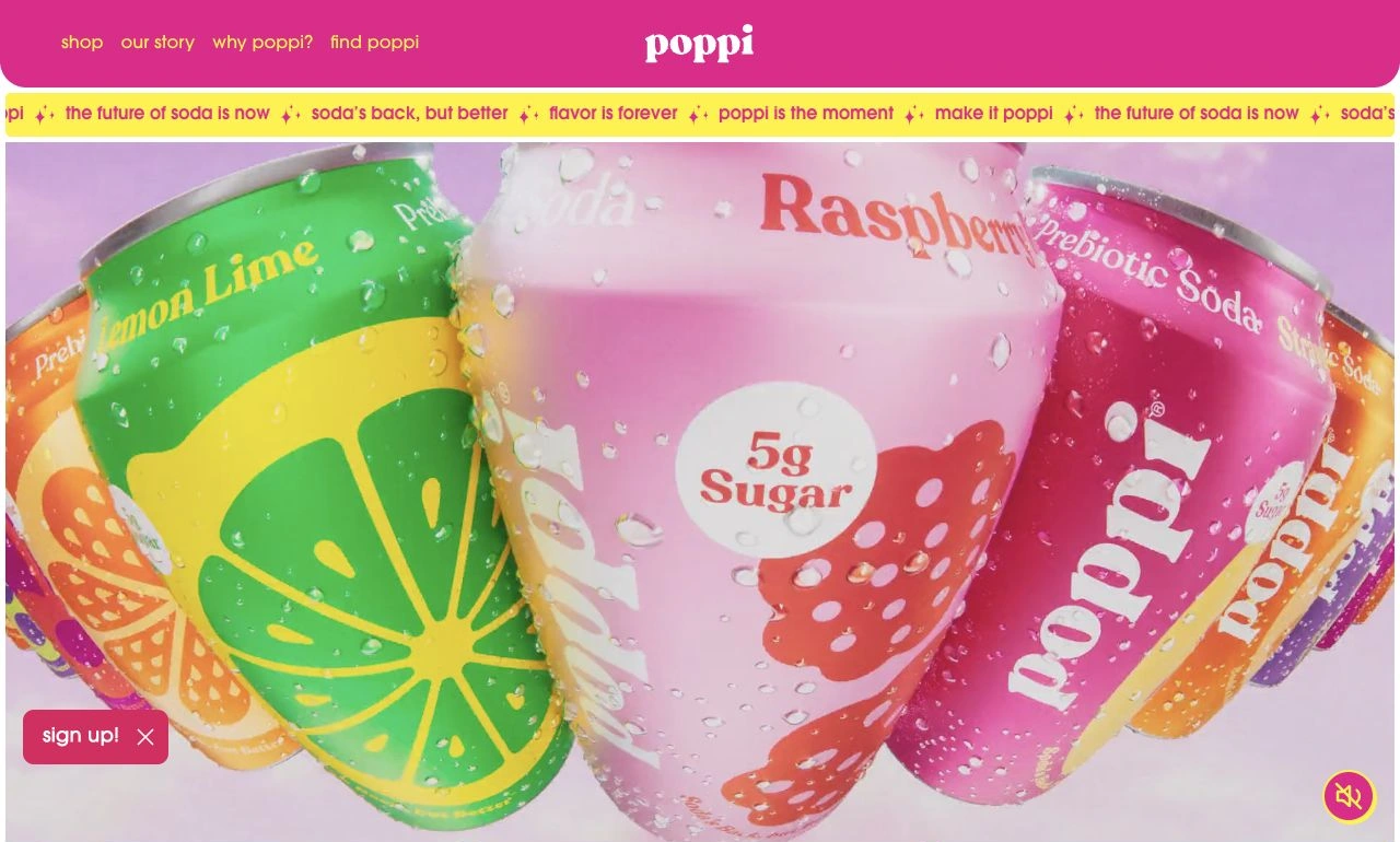 Poppi website: Bright color and a playful take on soda